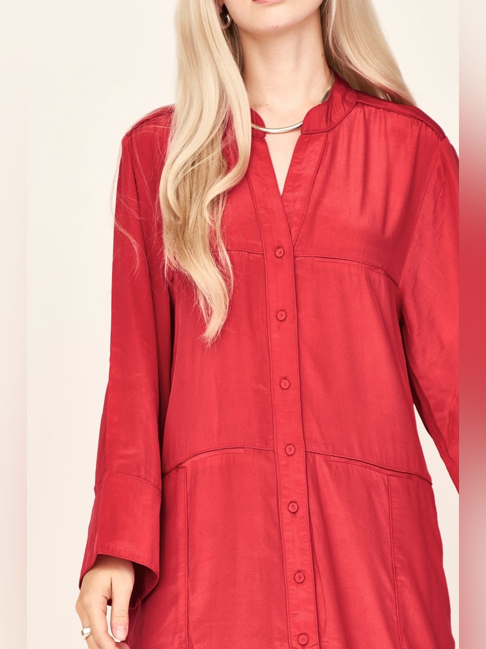 MIRTH LARGE Malmo 100% silk red long sleeve midi dress - Picture 2 of 9